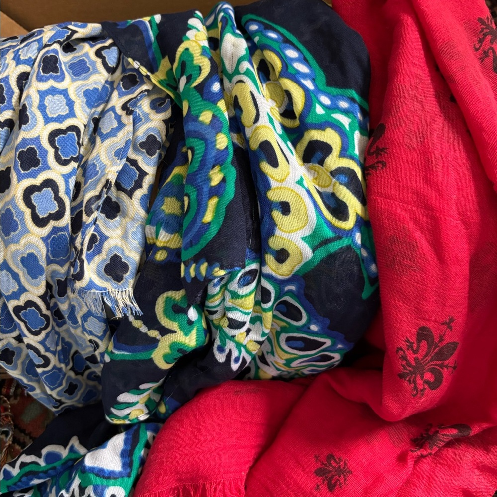 Three nice scarves In blue and red tones